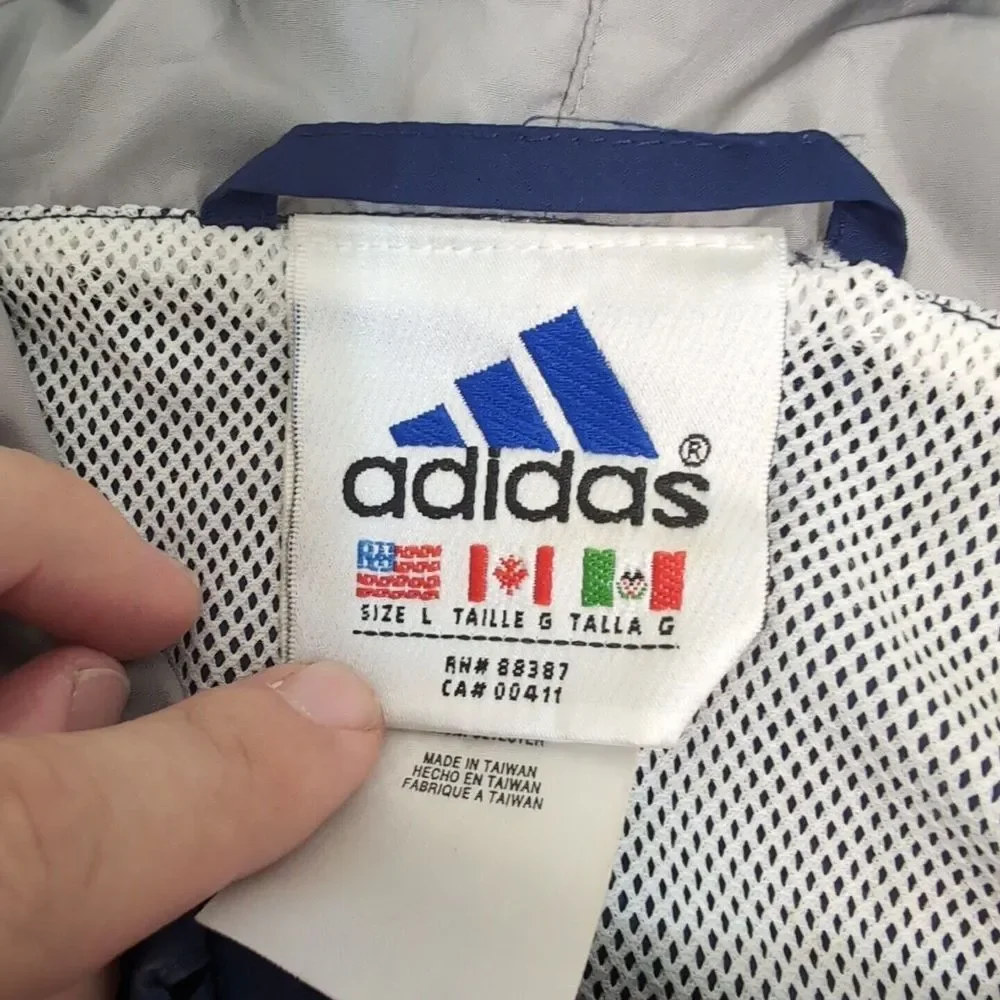 Vintage Adidas Men's Size Large Windbreaker Hooded Three 3 Stripe Vent Y2K Baggy